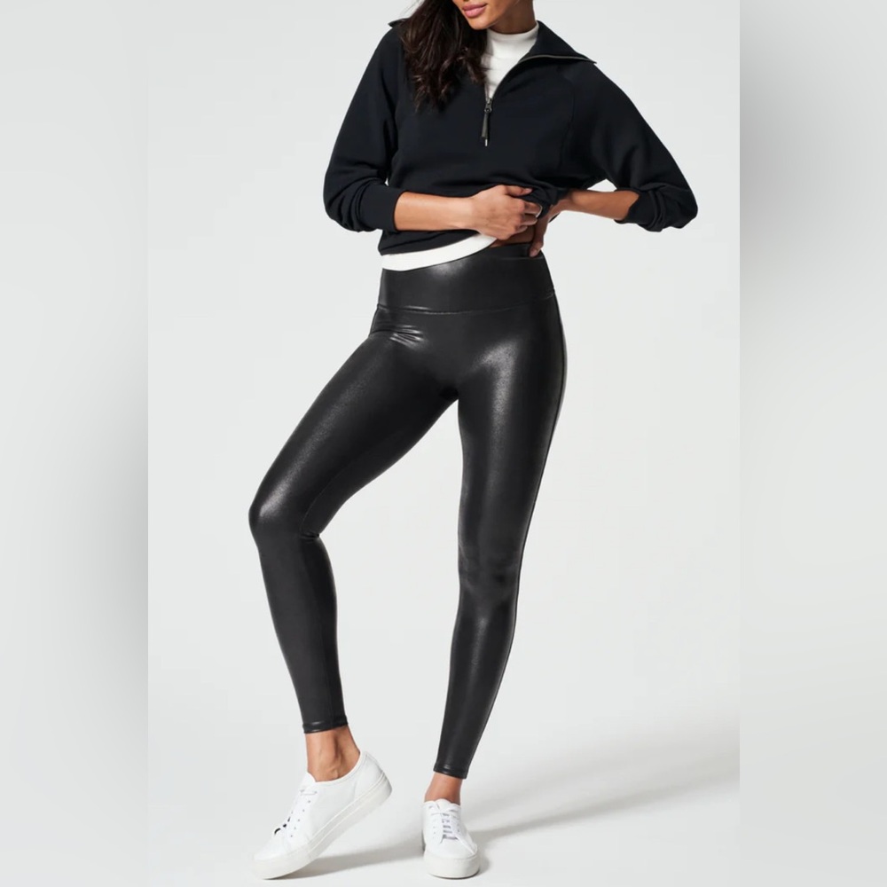 Spanx Shiny Black Faux Leather Leggings Small